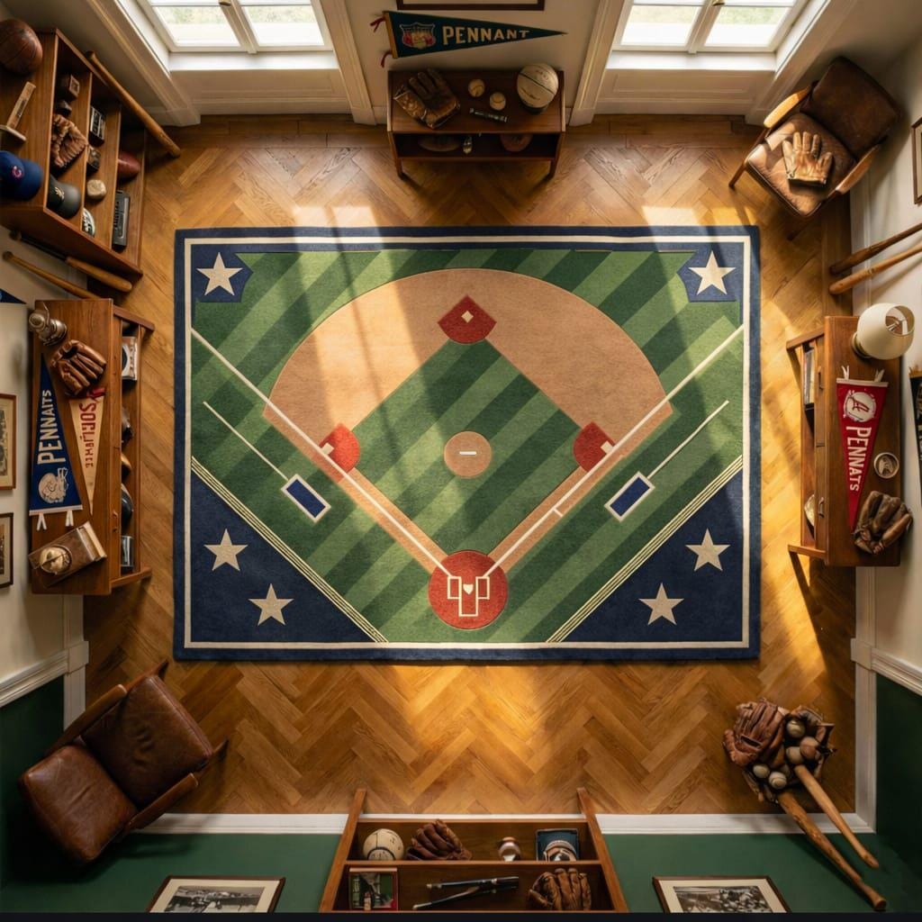Basball Rug Hand-tufted Baseball Field Rug, Vintage Sports Decor - Etsy