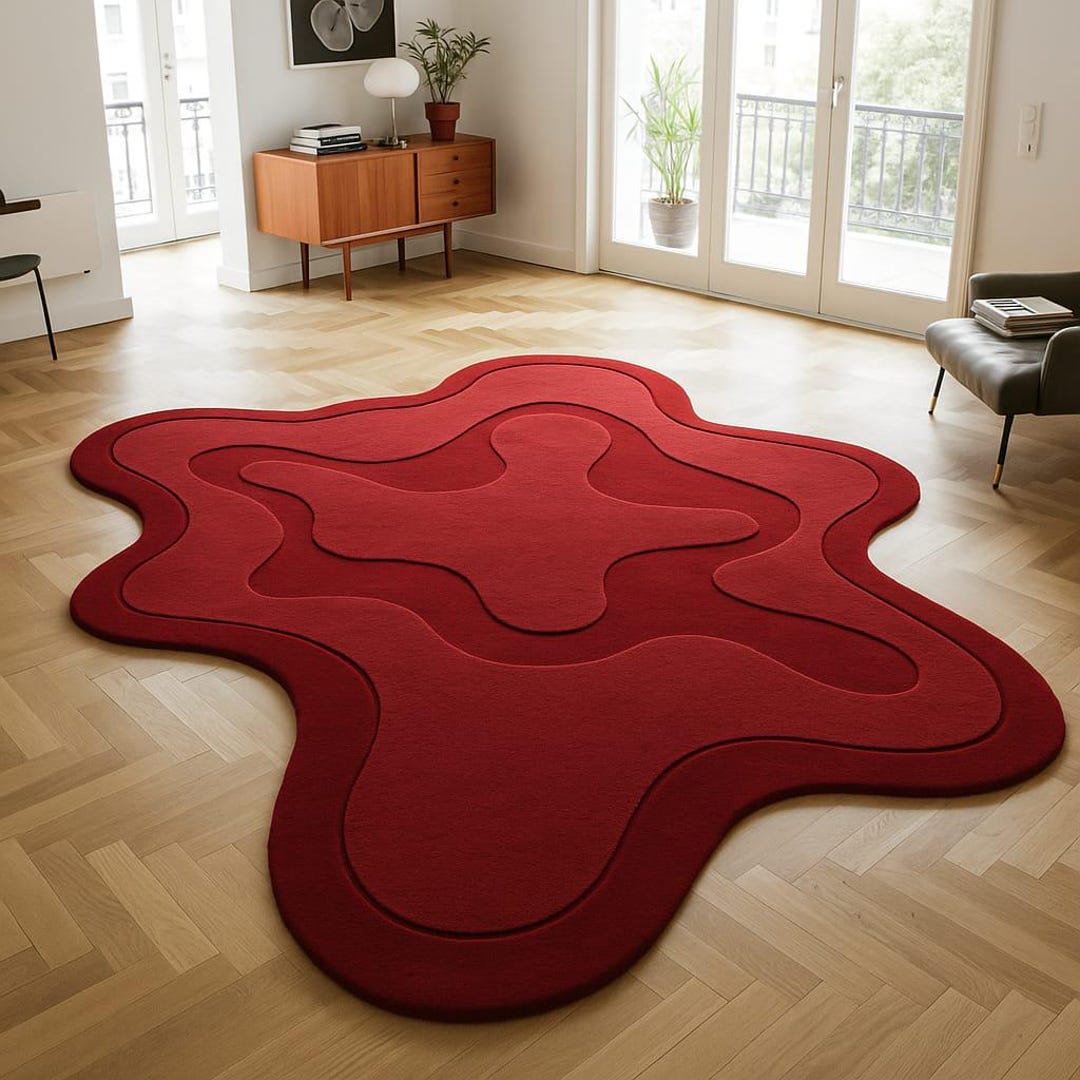 Modern Rug Red Pattern Hand-tufted Red Abstract Rug: Modern Wool Accent Carpet - Etsy