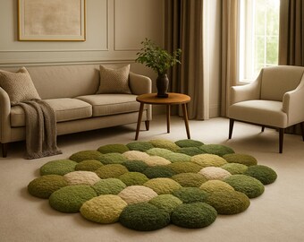Hand-Tufted Moss Rug: Indian Wool Pebble Design, Boho Home Decor