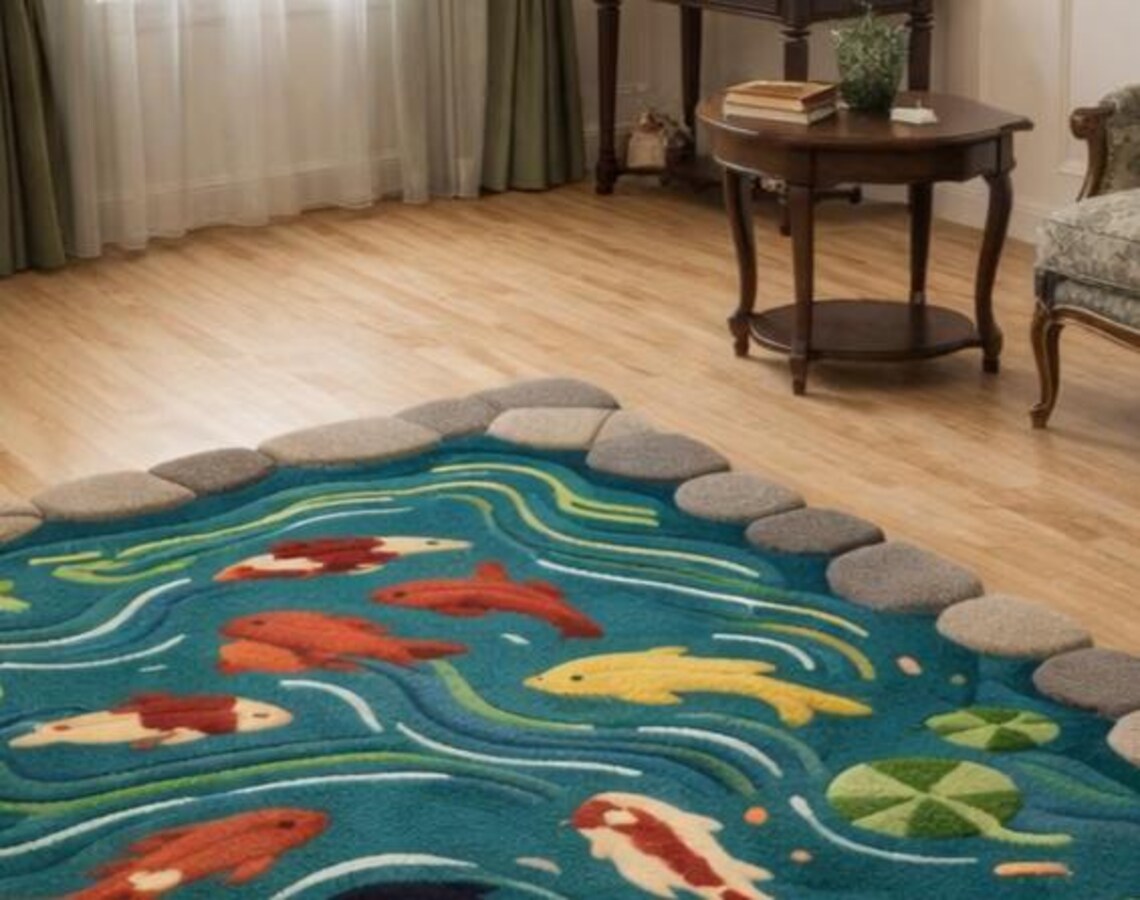 Hand-tufted Koi Fish Pond Rug, Indian Wool, Kids Playroom - Etsy
