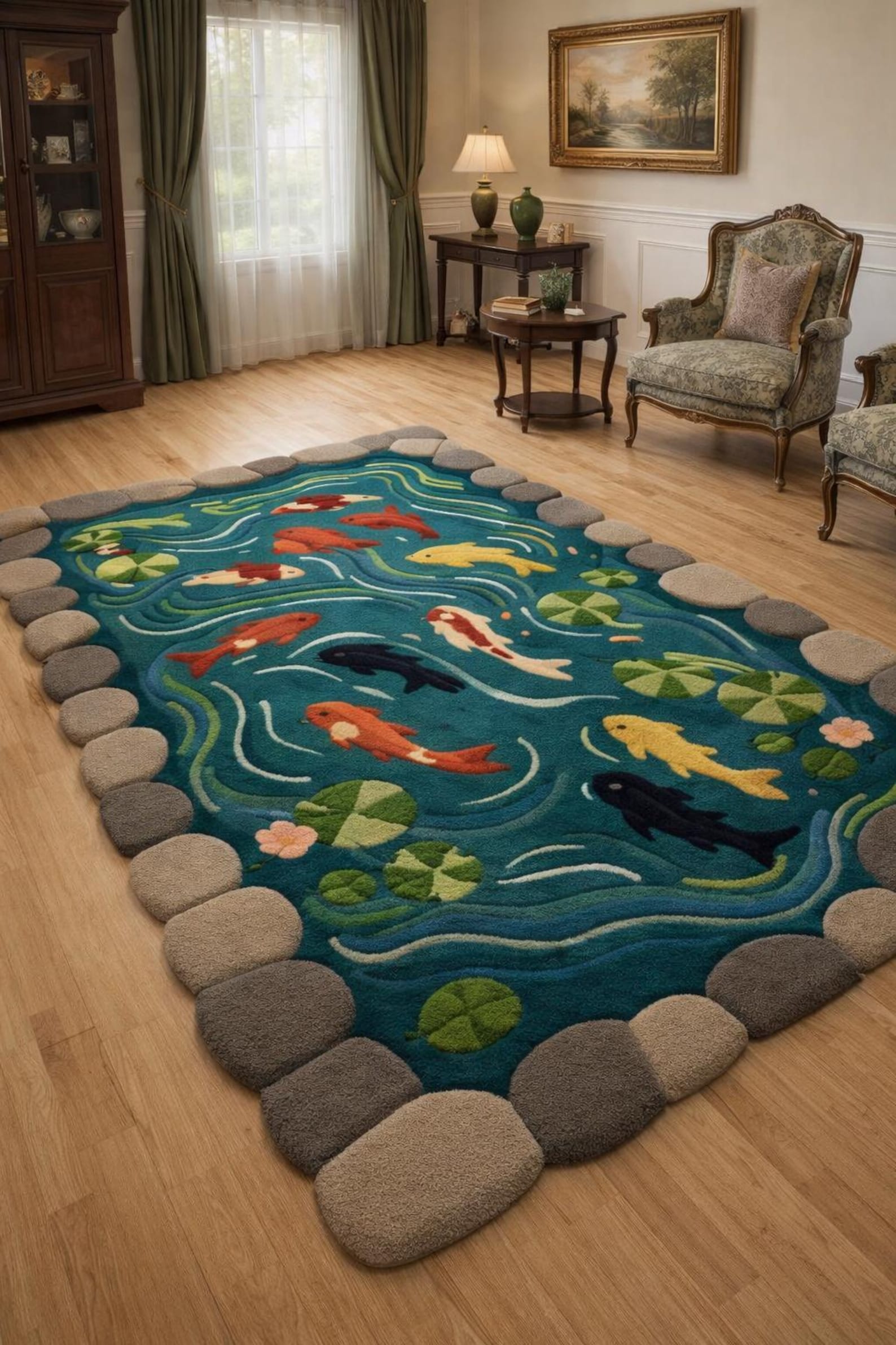 Hand-tufted Koi Fish Pond Rug, Indian Wool, Kids Playroom - Etsy