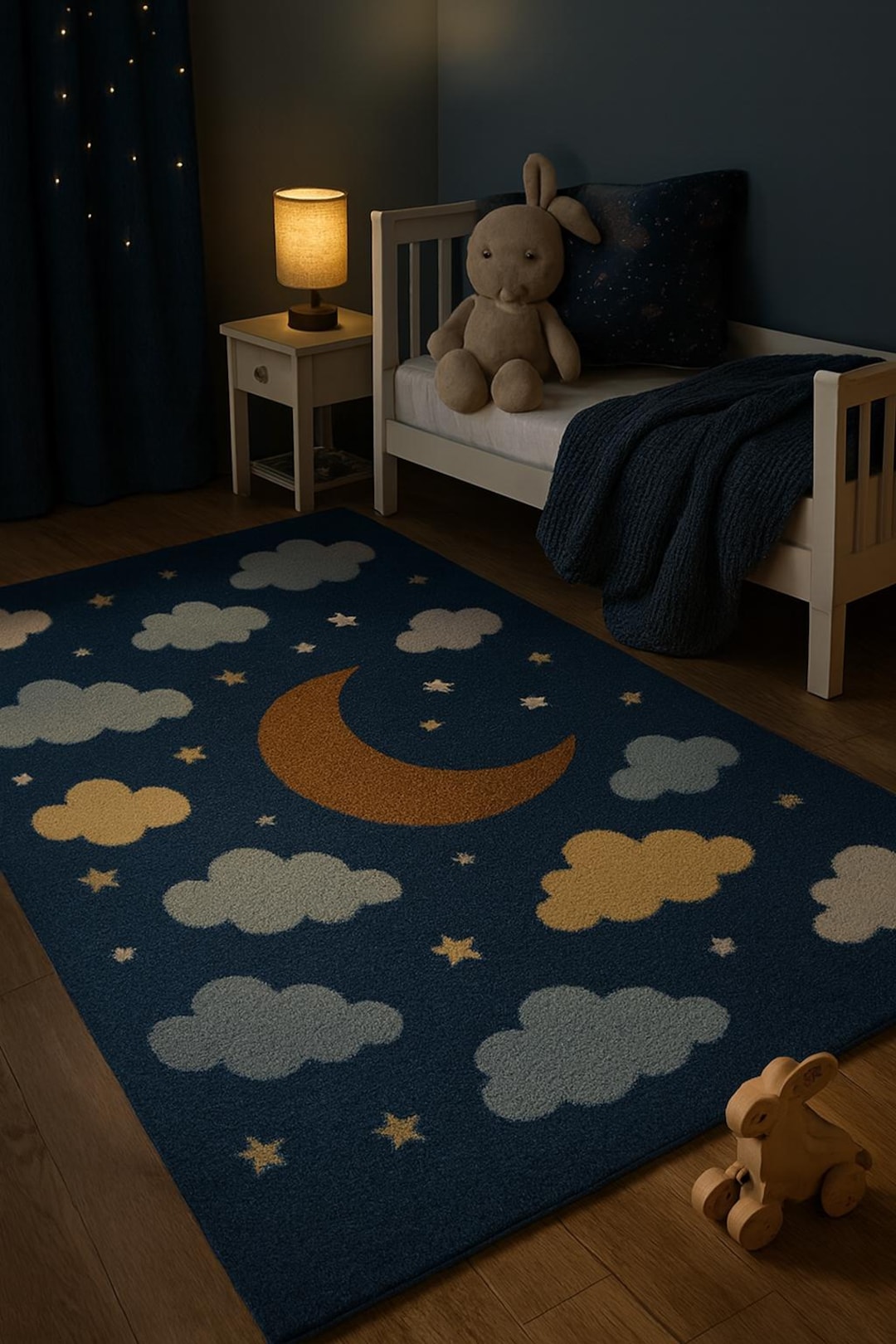 Hand-tufted Wool Kids Rug: Moon, Clouds & Stars Nursery Carpet - Etsy