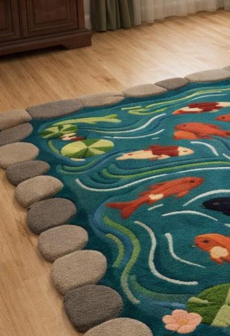 Pond Colors Rug Hand-tufted Koi Fish Pond Rug, Indian Wool, Kids Playroom - Etsy