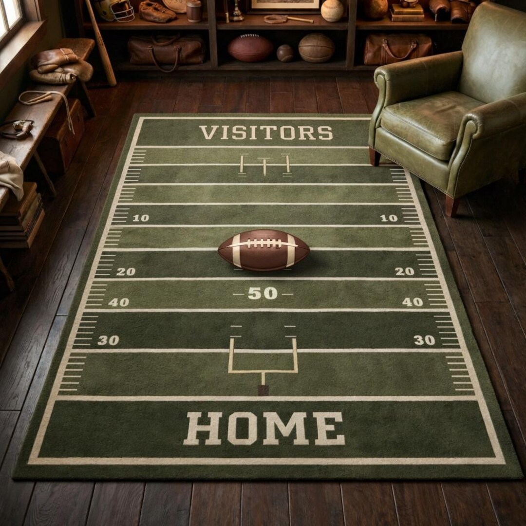 Hand-tufted Wool Football Field Rug: Vintage Sports Decor - Etsy