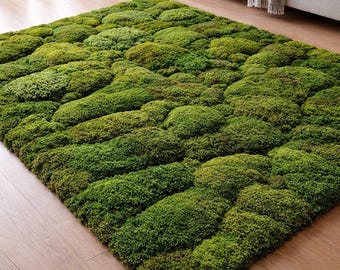 Green Moss Area Rug, 3D Texture, Nature Inspired, Hand-Tufted Wool
