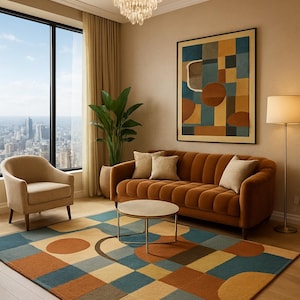 Hand-Tufted Wool Area Rug: Mid-Century Modern Abstract Design