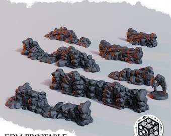 Stone Wall Terrain Set | PLA Wargaming Scatter Scenery (32mm)