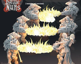 Sci Fi Battle Nuns Sister squad 32mm | Resin Flamer | 2x Unpainted Grimdark Troops