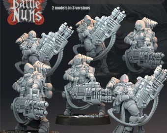 Sci Fi Battle Nuns Sister squad 32mm | Resin Heavy Flamer | 2x Unpainted Grimdark Troops