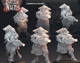 Sci Fi Battle Nuns Sister squad 32mm | Resin Magma guns | 2x Unpainted Grimdark Troops