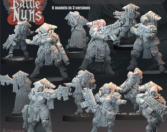 Sci Fi Battle Nuns Sister squad 32mm | Resin Shockrifle Squad | 6x Unpainted Grimdark Troops