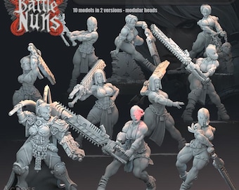 Monjas de batalla de ciencia ficción - Cohorte de monjas pecadoras / Escuadrón de resina de 32 mm / 10 tropas Grimdark sin pintar