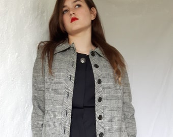 1960's 'Howard Hirsh' of California, Prince of Wales Check WOOL Coat-Dress UK12-14 with 38in/96cm Chest