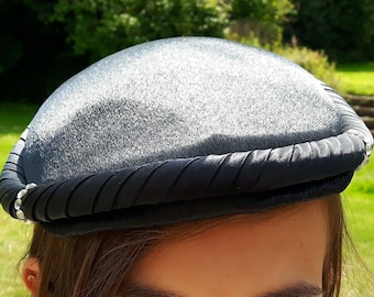 1950s original Hat Structured Cocktail Black with diamanté  (rhinestone) trim