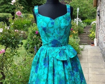 1950’s ‘Freshy’ Juniors of Florida Blue Floral Rockabilly Skater Dress