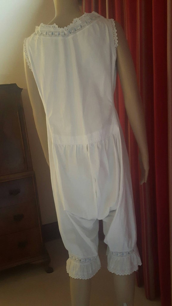 VICTORIAN Bloomer Chemise in White Cotton with Br… - image 2