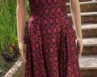 1950s Miss Jane Junior Cocktail Dress in Pink Lurex and Black Fabric Very Full Schiaparelli Pleats 36 inch Chest
