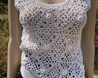1960s Original Heavy Crochet Cotton Top 36 inch 91 cms in Cream