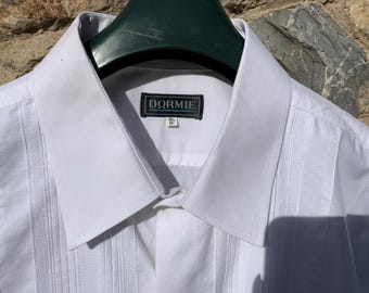 Vintage Men’s Dormie Dress Tuxedo Shirt White 18 inch Collar with Single 3 inch Cuff Pintuck Pleated Bib