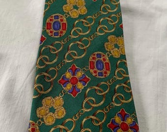 Vintage Chanel Chain Link Silk Men’s Tie Green