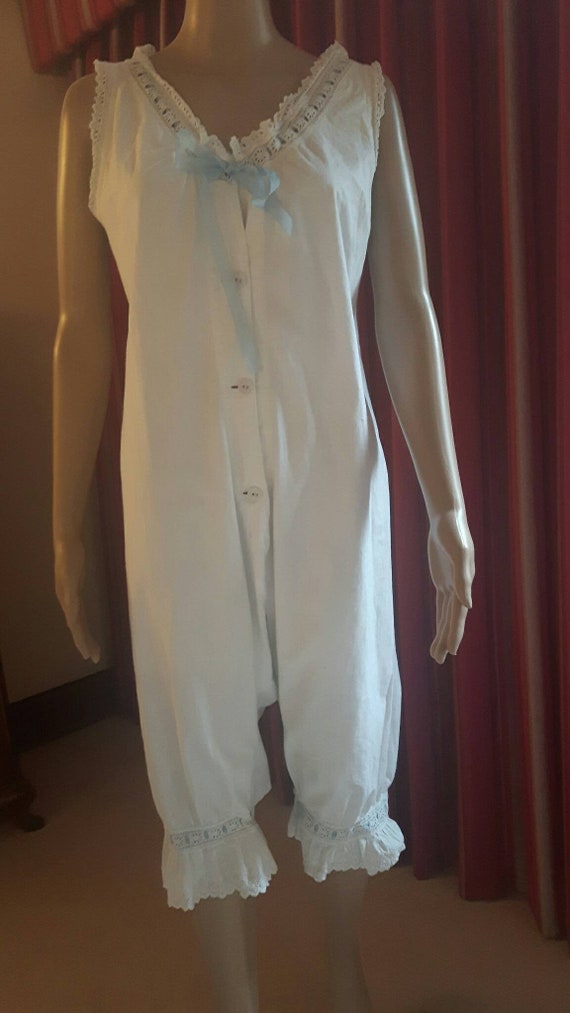VICTORIAN Bloomer Chemise in White Cotton with Br… - image 1