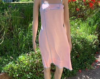 1920s Flapper Pink and Blue Silk Chemise Slip 32 inch chest Cut on the Bias