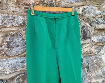 1960s  Crimplene Flared High Waist Trousers Emerald Green 24 inch Waist Unworn