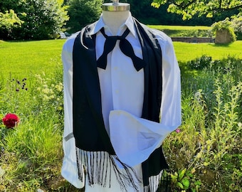Vintage Dress Tuxedo Shirt in Cotton White with double cuffs pique Collar Bib and Cuffs Rocola London 15 inch 38 cms collar