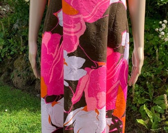 1960s Original Toni Richard of Honolulu Cotton Maxi Multi Coloured Gown 36 inch Chest 92 cms