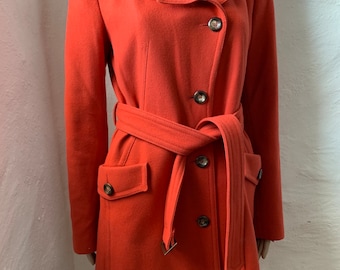Vintage Style Coat Flame Red Belted 40 inch Chest UK 12