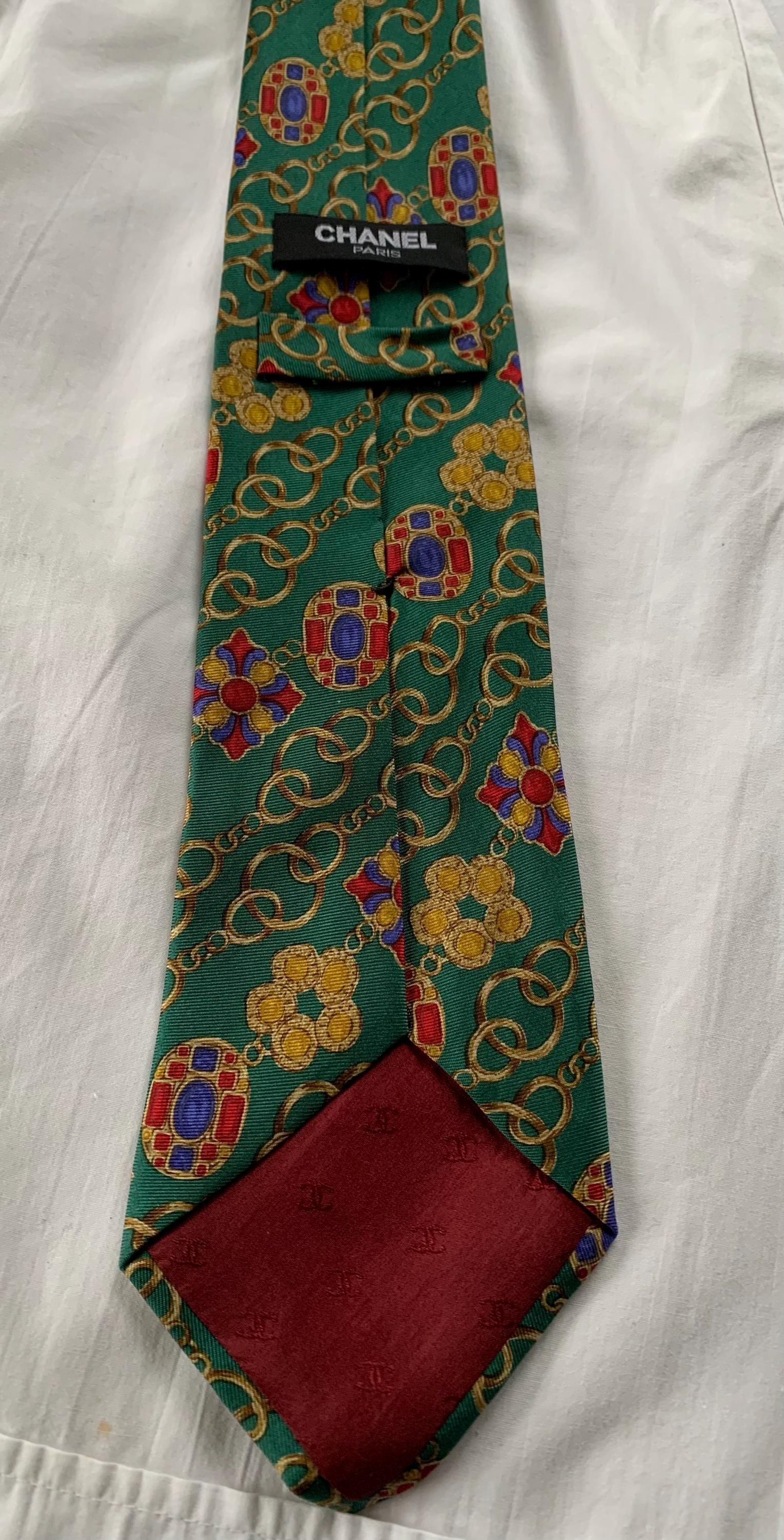 Vintage Chanel Chain Link Silk Men's Tie Green - Etsy