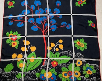 1960s Ostinelli Silk Scarf Rolled Edge Contemporary Floral design 30 x 29 inches