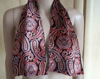 1930s Silk Velvet Tippet Cravat Red Black and Blue Paisley