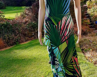 1930s style Gown Frilly Multi Coloured Fern Leaves 34 - 36 inch Chest