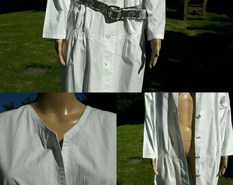 1980s Japanese Designer White Button Thru CRISP Cotton Dress