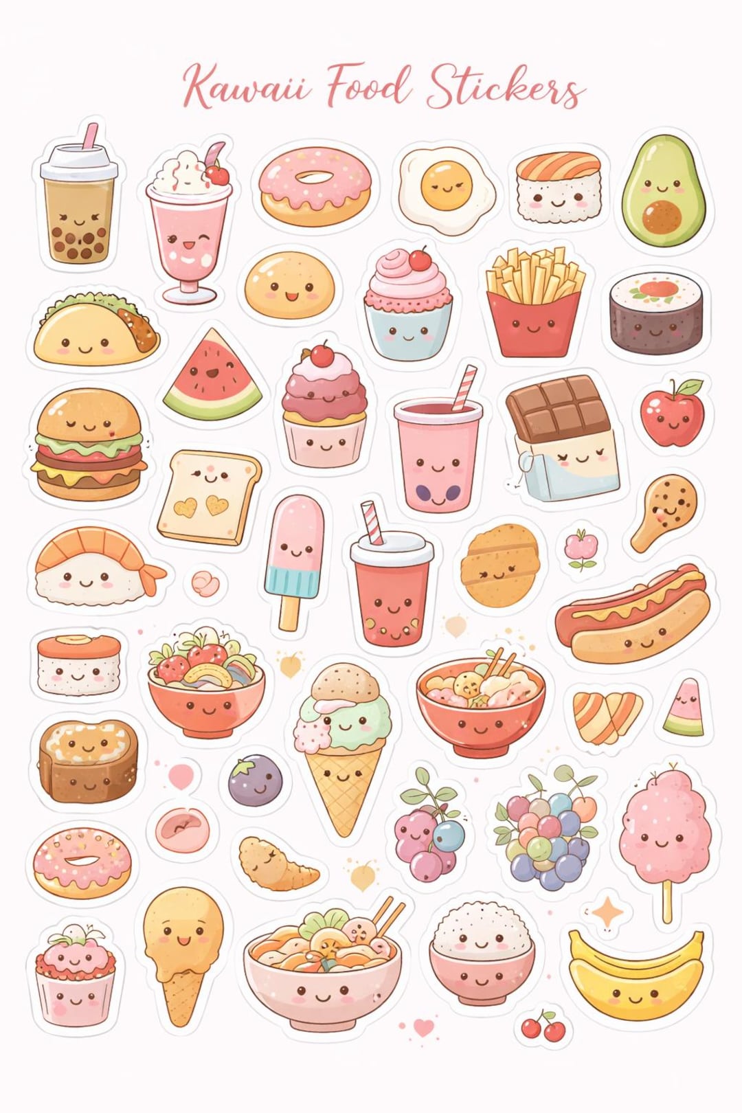 Kawaii Food Stickers Digital Download, Cute Japanese Style Sticker ...