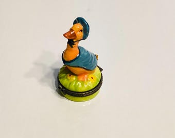 Pastillero/caja de baratijas con bisagras de porcelana con forma de pato vintage de 7,6 cm