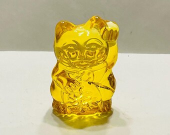 Figura Feng Shui de cristal ámbar del gato de la suerte japonés Maneki Neko de 7,6 cm