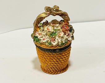Flower Basket Resin Hinged Pill Box / Trinket Box