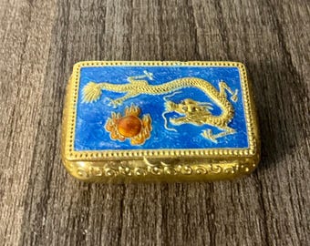 Pastillero chino con diseño de dragón cloisonné azul (5 cm)