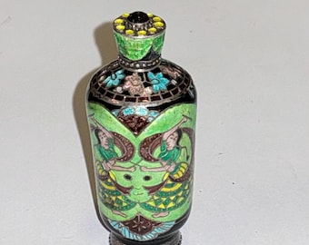 Frasco de perfume de plata persa y esmalte cloisonné con tapa de piedra de amatista marcado