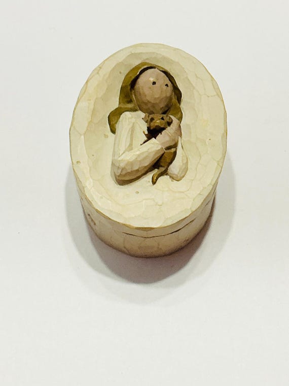 2005 Demdaco Susan Lord Willow Tree Girl With Dog Figurine Trinket Box
