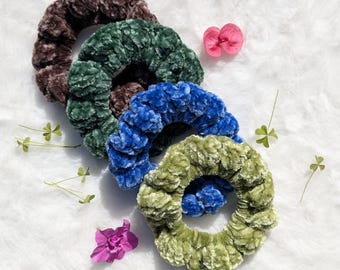 Soft Handmade Velvet Earth Tone Crochet Scrunchie: Custom Color Chenille Yarn Hairtie