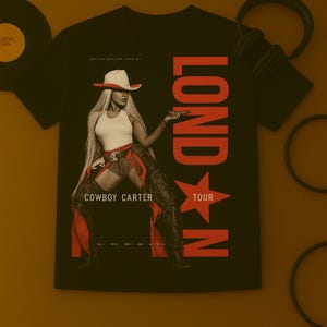 Camiseta de la gira de Cowboy Carter por Londres, camiseta del concierto de Beyoncé en Reino Unido, merchandising pirata de Western Rodeo, regalo para fans británicos, camiseta musical unisex 2025