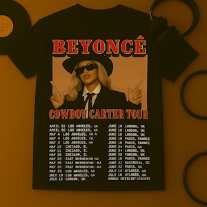 Camiseta de Beyoncé con fechas de gira de Cowboy Carter, camiseta de concierto pirata, merchandising vintage de giras musicales, camiseta de fan del rodeo occidental, top unisex 2025