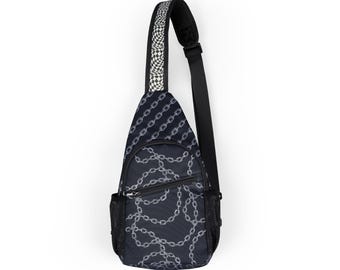 Bolt Cult | Chain Link AOP Pattern Chest Sling Bag | Goth Punk Metal Grunge Biker