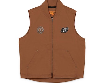 Tuxedo Cat and Skull 9-Pointed Star Embroidered Vest | CornerStone Duck Cloth