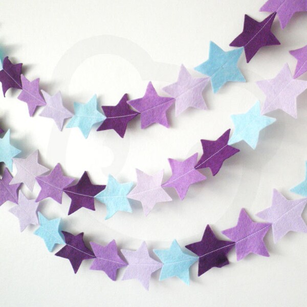 Star Felt Garland in purple and blue - wall decoration perfect for kids room or parties