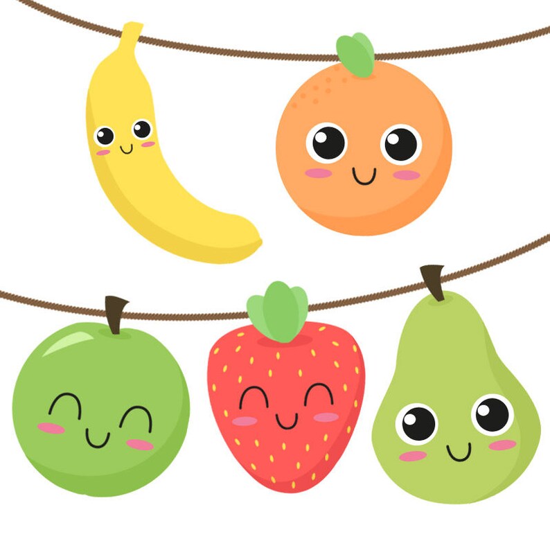 Printable Fruit Garland Pear, Banana, Apple, Orange &amp; Strawberry ...