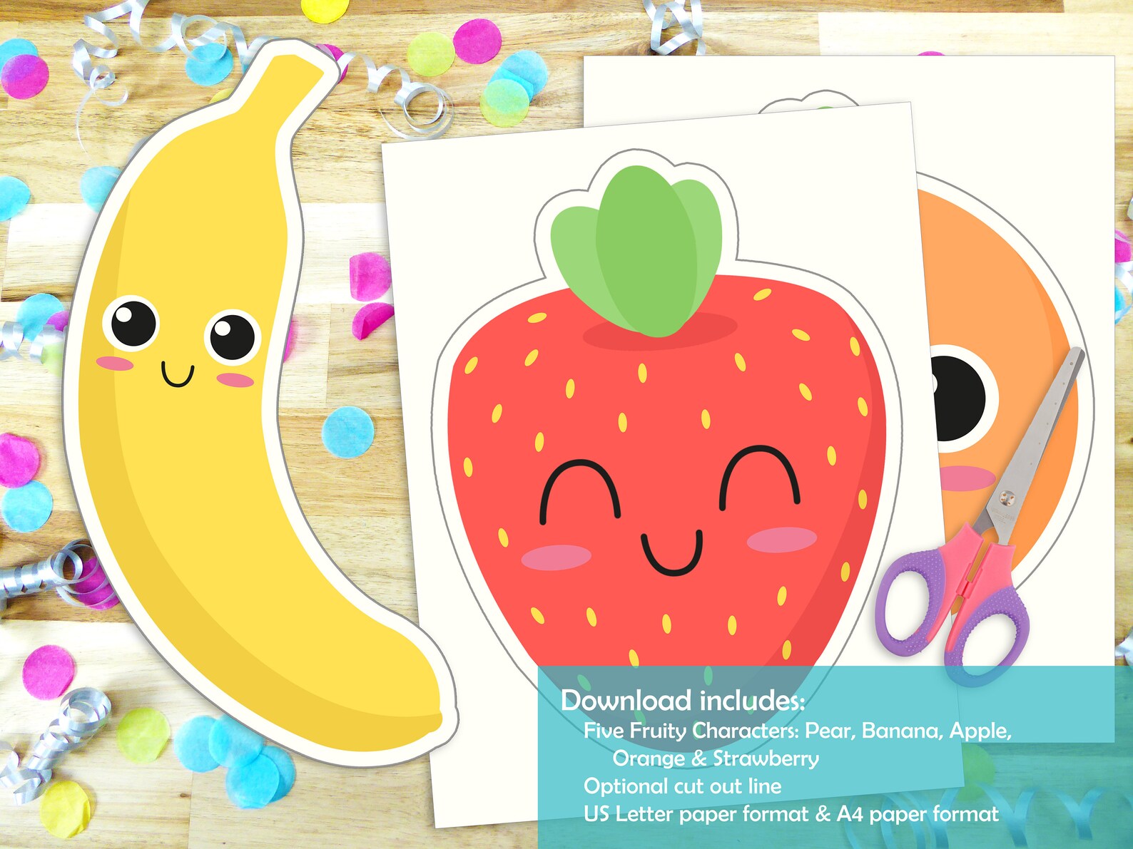 Printable Fruit Garland Pear, Banana, Apple, Orange &amp; Strawberry ...